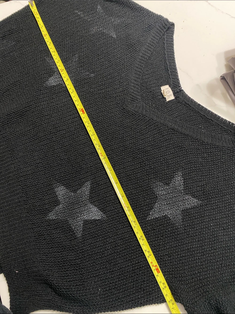 POL Black V-Neck Star Knit Oversized Boxy Sweater Woman’s Small - Picture 6 of 8